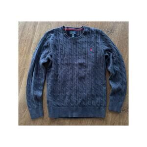 Ralph Lauren Polo Boys Navy Blue Cable Knit Cotton Sweater Sz XL